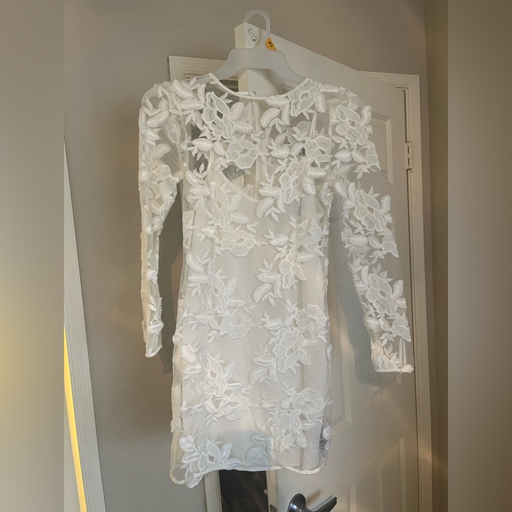 Topshop White Lace Long Sleeve Mini Dress Size 4 NWT